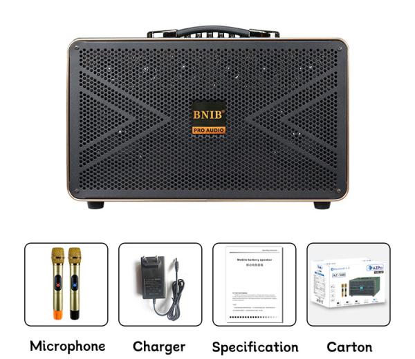 70W Wooden Portable Outdoor Bluetooth Speaker With 2 Mic 4 Ohms Impedance