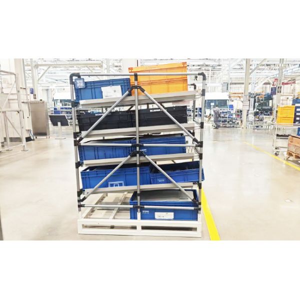 Third Generation Aluminum Alloy Lean Pipe Material Rack For Automotive Parts Lean Tube Trolley Rack For Auto Parts Storage and Transportation