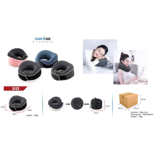 Customized Color U Shape Memory Foam Neck Pillow Soft Neck Support Travel Pillow Roll