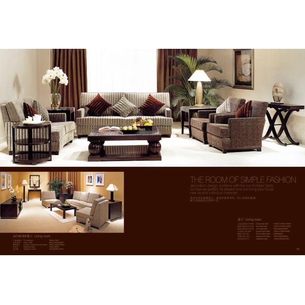 Leisure Khaki Fabric Vintage Sofa Wood Frame For Living Room 3 Seater