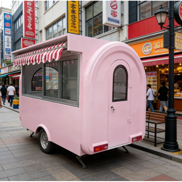 Round Shape Stainless Steel Outdoor Mobile Kitchen Trailer Fast Food Street Coffee Shop Catering Service