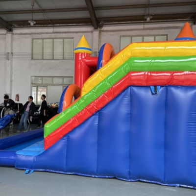 Colorful Inflatable Bounce House and Slide Combo with Mesh Walls for Kids Events