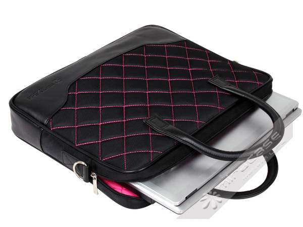 Black Slim Twill 15.6” Womens Designer Laptop Carrybag with Detachable Shoulder Strap
