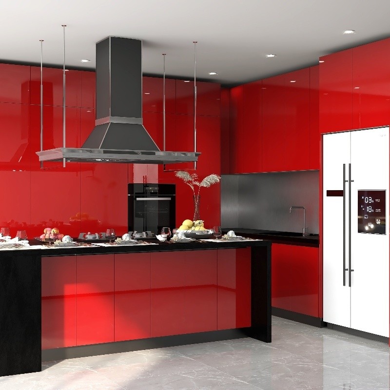 Kitchen Customize High Goss Red Furniture Lacquer Kitchen Cabinet RTA Kitchen Cabinet