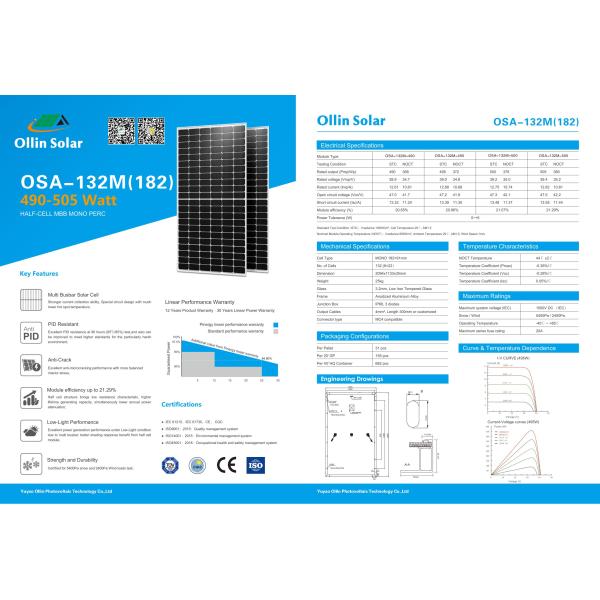 Black Frame Home Mono Perc 9bb PV Photovoltaic Solar Panel 490W 495W 500W