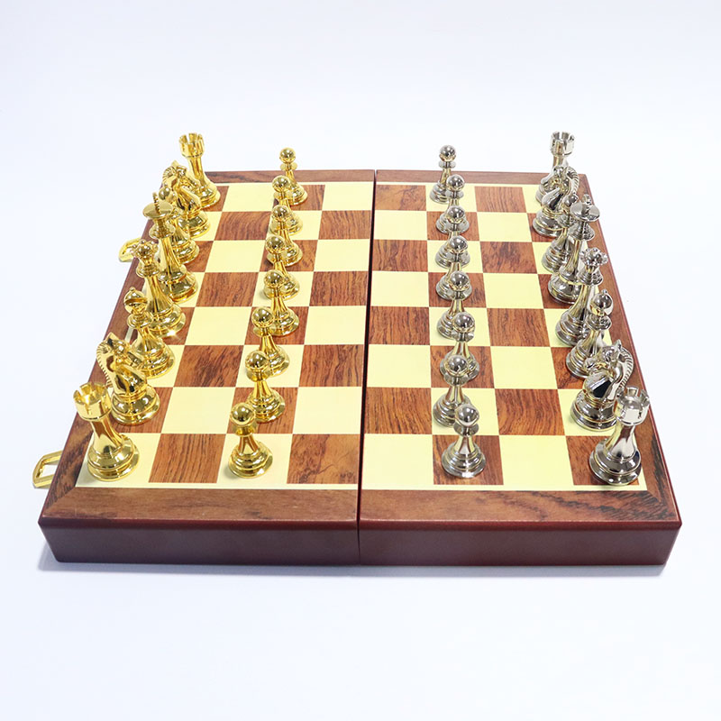 Wholesale Customized Logo Zinc-Alloy Foldable Chess Set Metal Chessboard