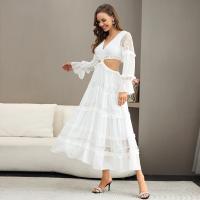 Balloon Sleeves Ladies Lace Dresses Lace Trim Midi Dress OEM service