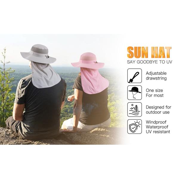 Fishing Hat for Men，Outdoor Sun Hat UPF50+ Mesh Wide Brim Fishing Hat with Neck Flap