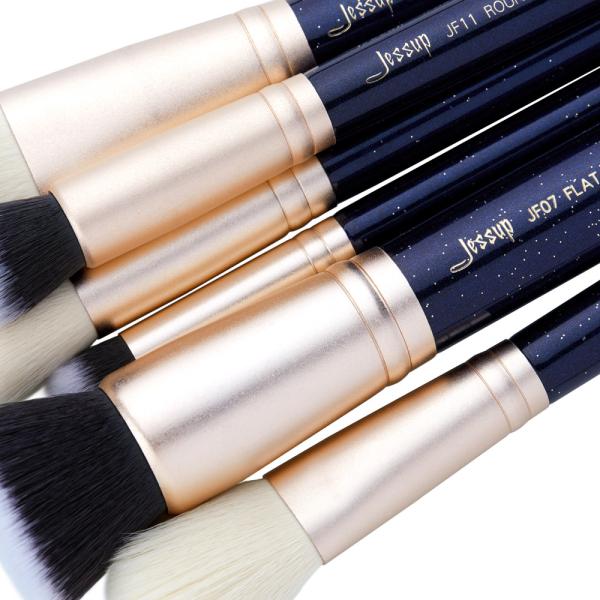 6pcs Prussian Blue / Golden Sands Face Makeup Brush Set Angled Blush Finish T488
