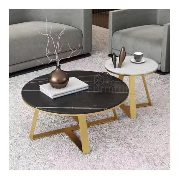 Modern Stainless Steel Electroplated Coffee Table Set Round Metal End Table