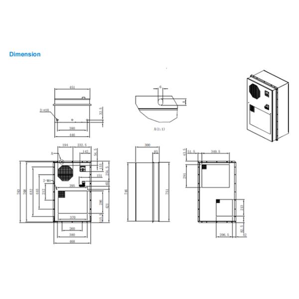 AC220V 3000W Cabinet Air Conditioner For Outdoor Cooling Mounted On Door