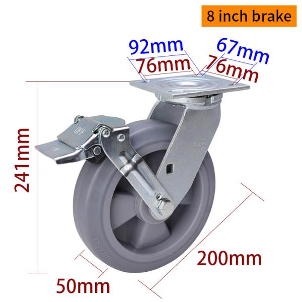 Grey Heavy Duty Casters 8 Inch Industrial Castor Wheels 200mm 738-56