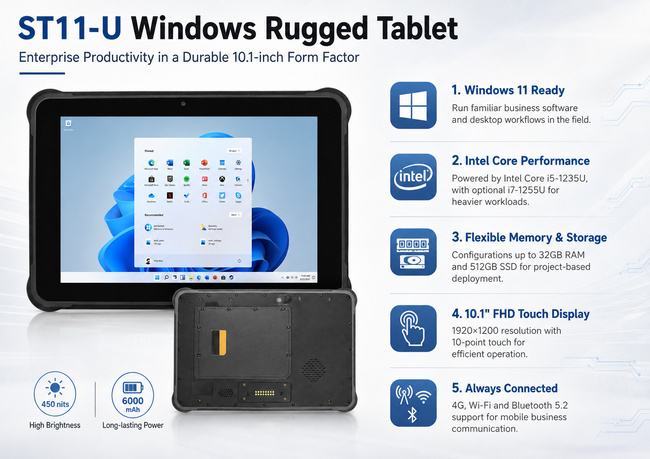 Industrial Rugged Tablet 10.1 Inch for Mobile Forms Business Updates and Workflow Tasks
