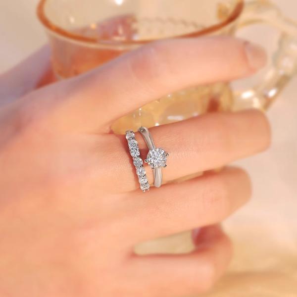 Anillo de boda de plata de ley 925 con corte redondo, anillo de promesa de eternidad con moissanita para mujer