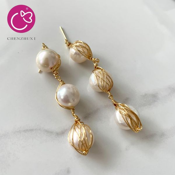 Natural Freshwater Pearls Metal Stud Earrings Geometric Irregular for Women Girl Gift Pearl Earrings
