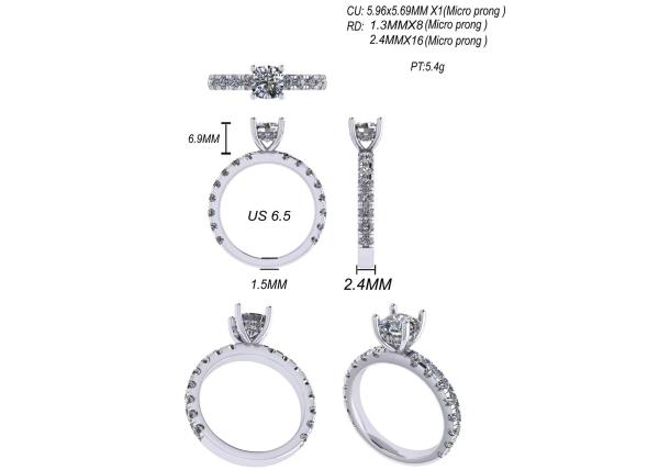 6x6mm 14k Solid Gold Jewellery , 24pcs 1.44ct Natural Diamond Engagement Ring
