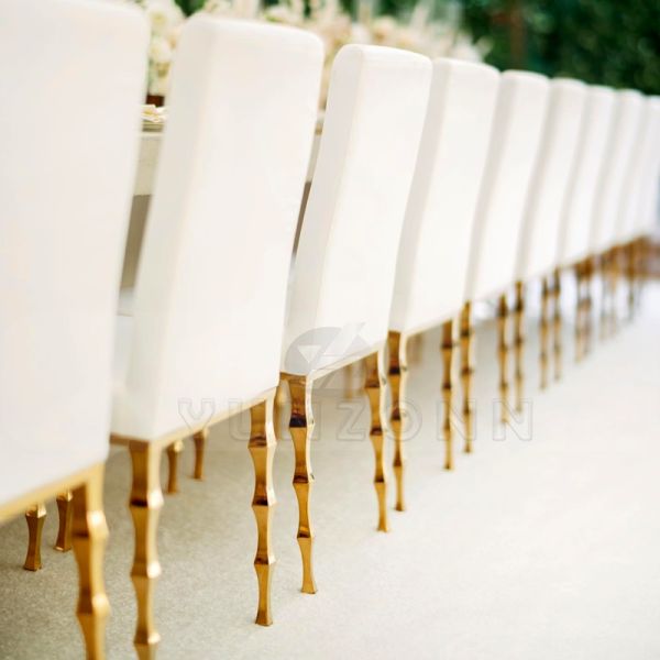 Gold Bamboo Leg Hotel Chairs with Black Velvet and Stainless Steel for Weddings Parties-Velvet Wedding Chairs