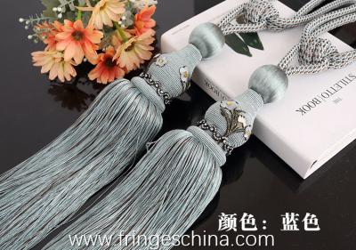 Delicate custom long tassel fringe trimming for curtain attractive tieback hanging ball