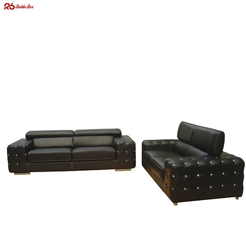 Residential Tufting Black Leather Sectional Sofa Marquette Scandinavian Couch