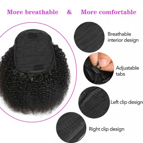 Drawstring Ponytail Human Hair Extensions for African American Women Remy Indian Hair