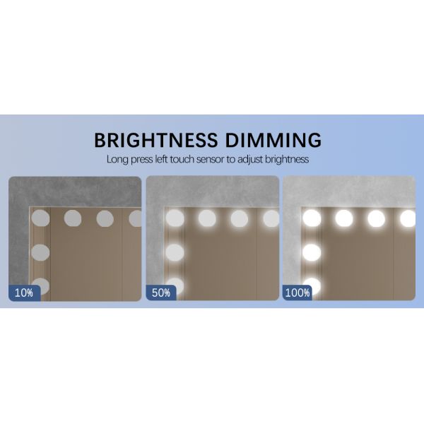 Frameless Hollywood Vanity Mirror IP44 IP66 3 Lighting Modes Smart Touch Vanity Mirror