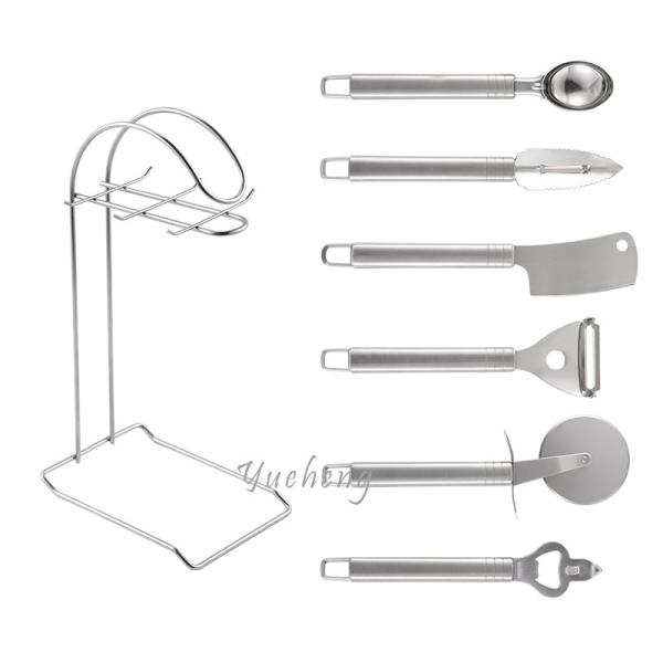 Full Stainless steel 6 piece ktichen gadget set tools with tray ice-cream spoon peeler pizza cutter