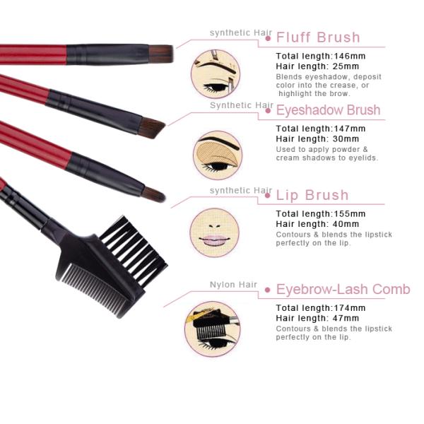 11 Pcs Synthetic Hair Red Natural Makeup Brush Set With Aluminum Ferrule