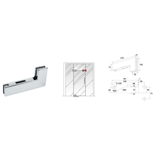 Glass Patch Fitting A-040B, Material aluminium, steel, stainless steel, finishing satin, mirror