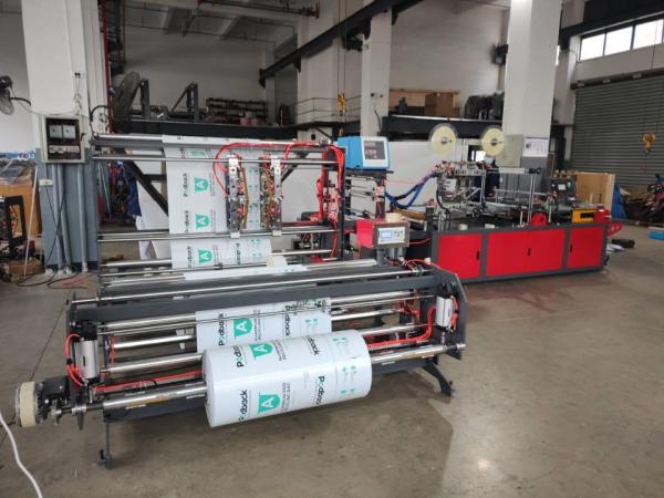 intermitted break glue hot melt glue PET film plastic courier bag making machine