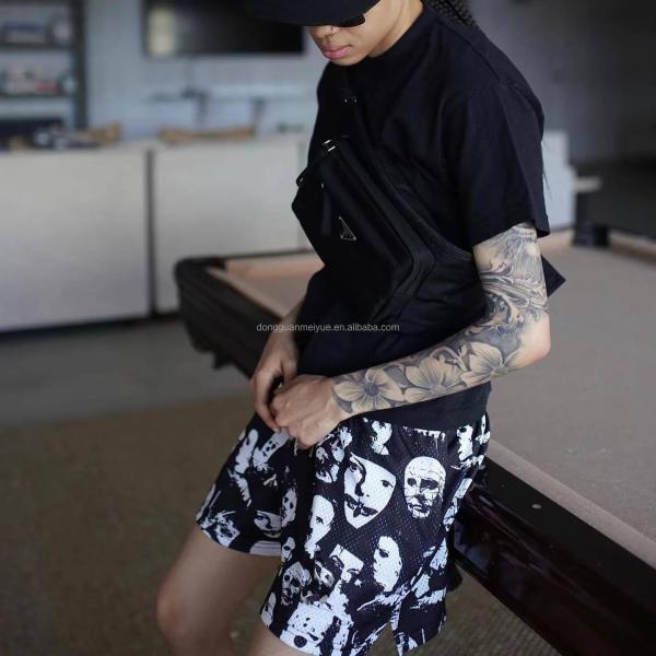 Fabricantes de ropa Cortos de impresión gráfica a medida Cortos de baloncesto con malla fresca Cortos de baloncesto con malla Casual Frente plano de verano Cortos de malla