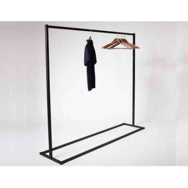 Metal Retail Chain Stores Hanging Clothes Display Rack Flooring Stand Black Color