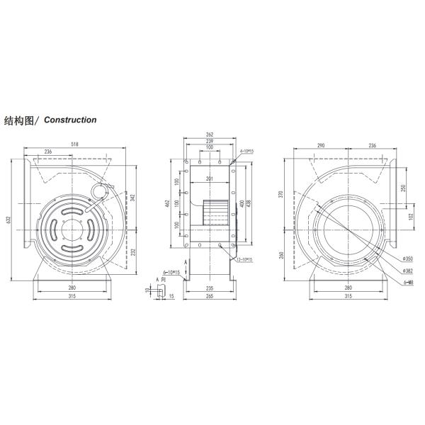 fã centrífugo dianteiro de 315mm com o motor de C.A. para a condição do ar