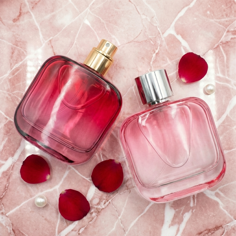 Anding Wholesale Empty Luxury Minimalist Modern Unique Rectangle Clear pink 90ml Custom Glass Perfume Bottle