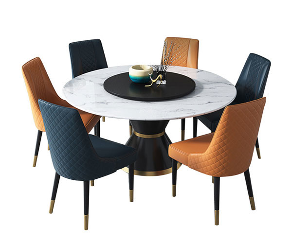 Italian Style Marble Top Dining Table And Chairs Set Round White Heavy Duty