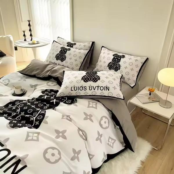 180GSM dibujos animados cabeza de oso blanco diseño de osos ropa de cama conjuntos de colección de ropa de cama cubierta de cama de cama almohadilla