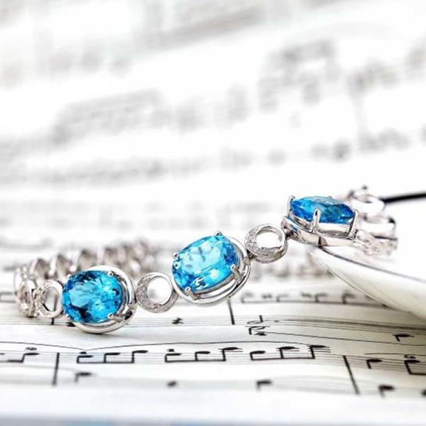 Fashion Jewelry Created Blue Topaz Cubic Zircon 925 Silver Link Chain Bracelet (H01)