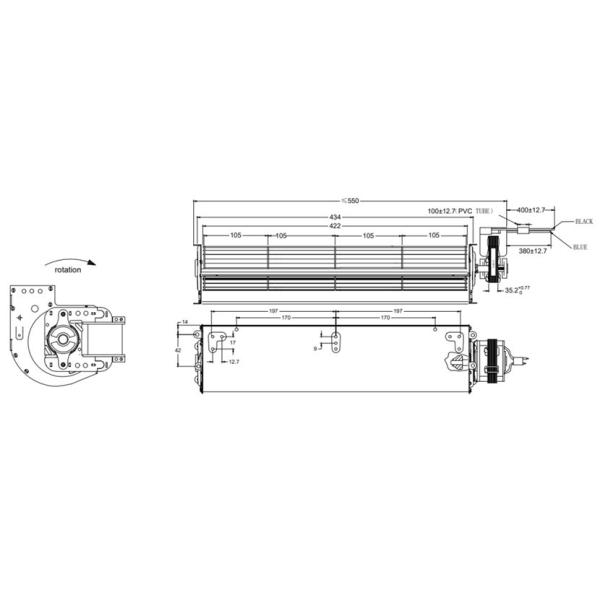 двигатель для воздуходувки турбинки 47W 0.42A вентилятора воздуходувки перекрестного течения 60mmX420mm длинный всеобщий