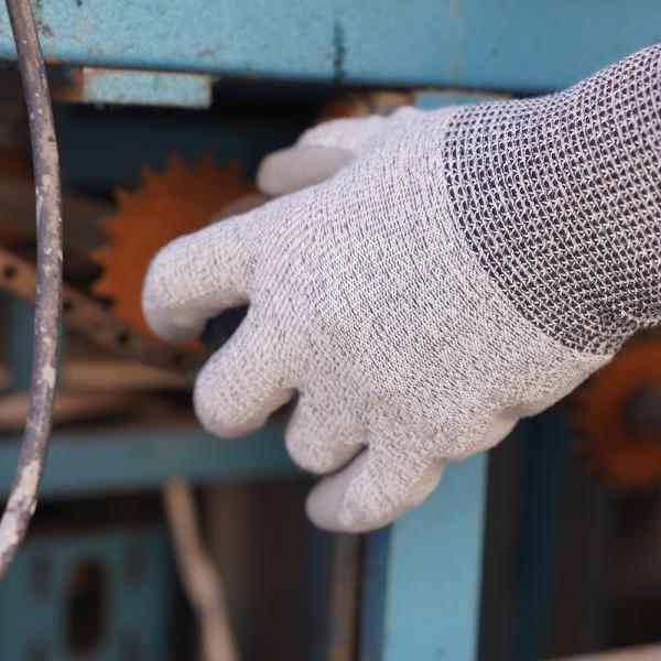 Grey Anti Slip PU Safety Gloves ANSI Level 2 Cut Resistant Gloves For Construction