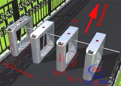 Porta dos torniquetes da altura do tripé eletrônico do prédio de escritórios meia com o leitor de impressão digital do RFID