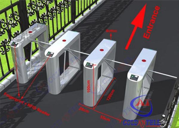 Porta dos torniquetes da altura do tripé eletrônico do prédio de escritórios meia com o leitor de impressão digital do RFID