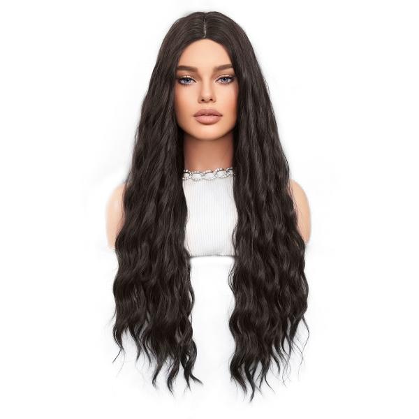 Fashion Long Deep Wave Hair Natural Black Synthetic Wigs For Women