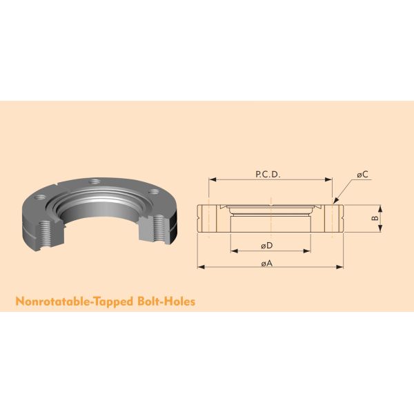 CF Bored Flange Nonrotatable Tapped Bolt Holes For High Vacuum
