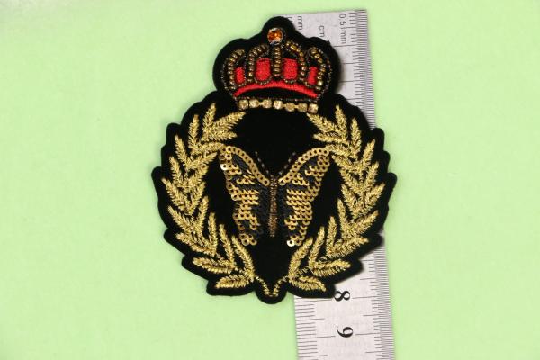 High Class Gold Silver Metallic Crown Patch With Rhinestone On Velveteen For Jeans Jacket
