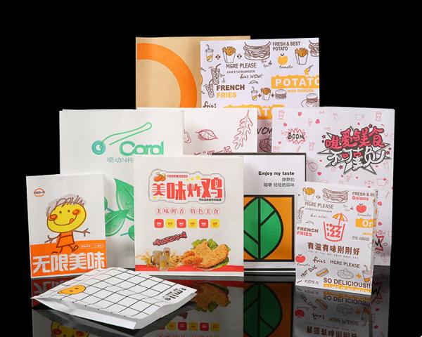 Logotipo de design personalizado à prova de gordura lanche de comida para levar Bolsa de papel Kraft para levar