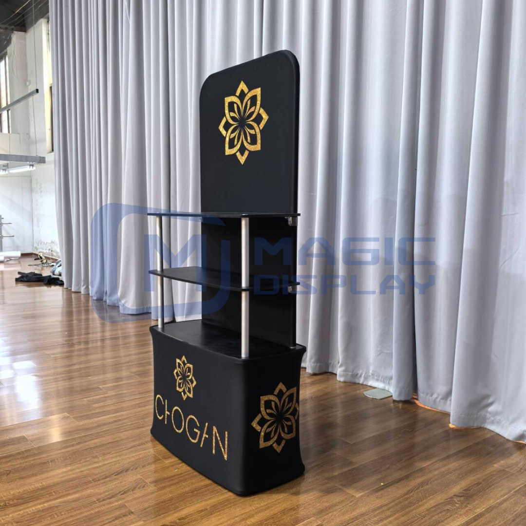 Portable Freestanding Tension Fabric Display Trade Show Display Stands With Shelf