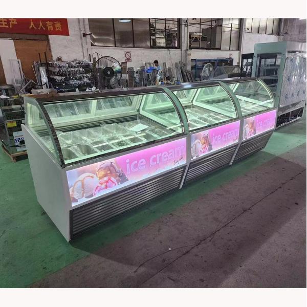 12 вкусов Двухрядные кастрюли из нержавеющей стали мороженое дисплей морозильник