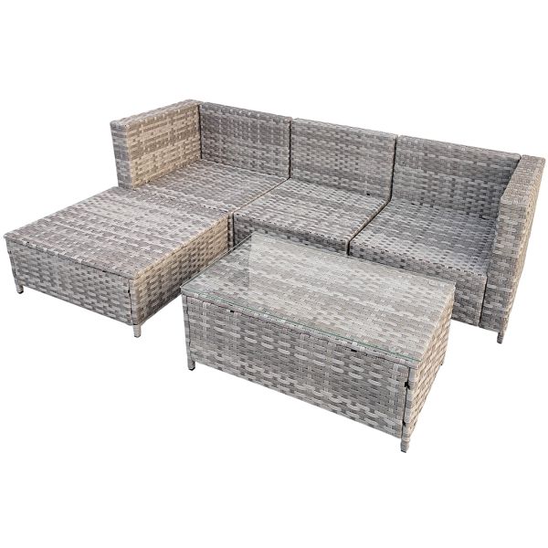 Set of 5 Garden Leisure Sofa Set PE Wicker Steel Frame Hand Weaving Garden Furniture
