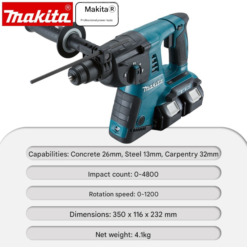 36V Lithium Cordless Rotary Hammer DHR263 SDS Plus 4-Groove 3 Functions Hammer Drill Impact Drill Electric Chisel For Concrete Masonry