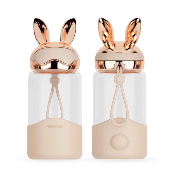 Cute Bunny Design Silicone Sleeve Glass Drink Bottles Bulk 16 Oz