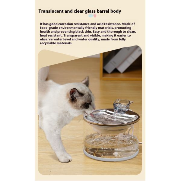 Eco-Friendly Automatic Circulating Water Dispenser for Smart Cats Dogs New Solid Pattern Glass Pet Water Dispenser Charge Power
